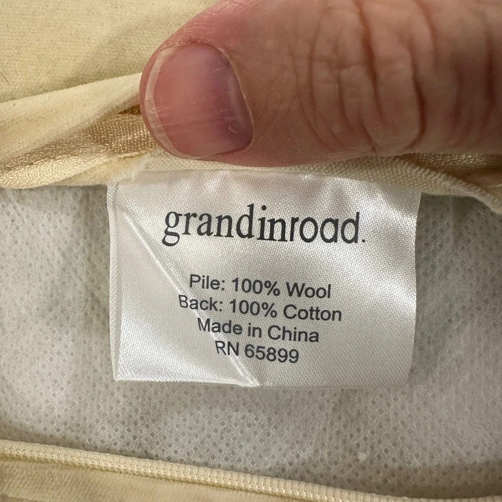Grandin Road Hooked Wool Pillow Bluebird Winter Hat Green 18x14 Christmas Decor
